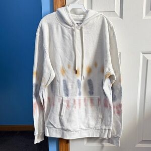 feat White Hoodie with Multicolor Tie-Dye Accents